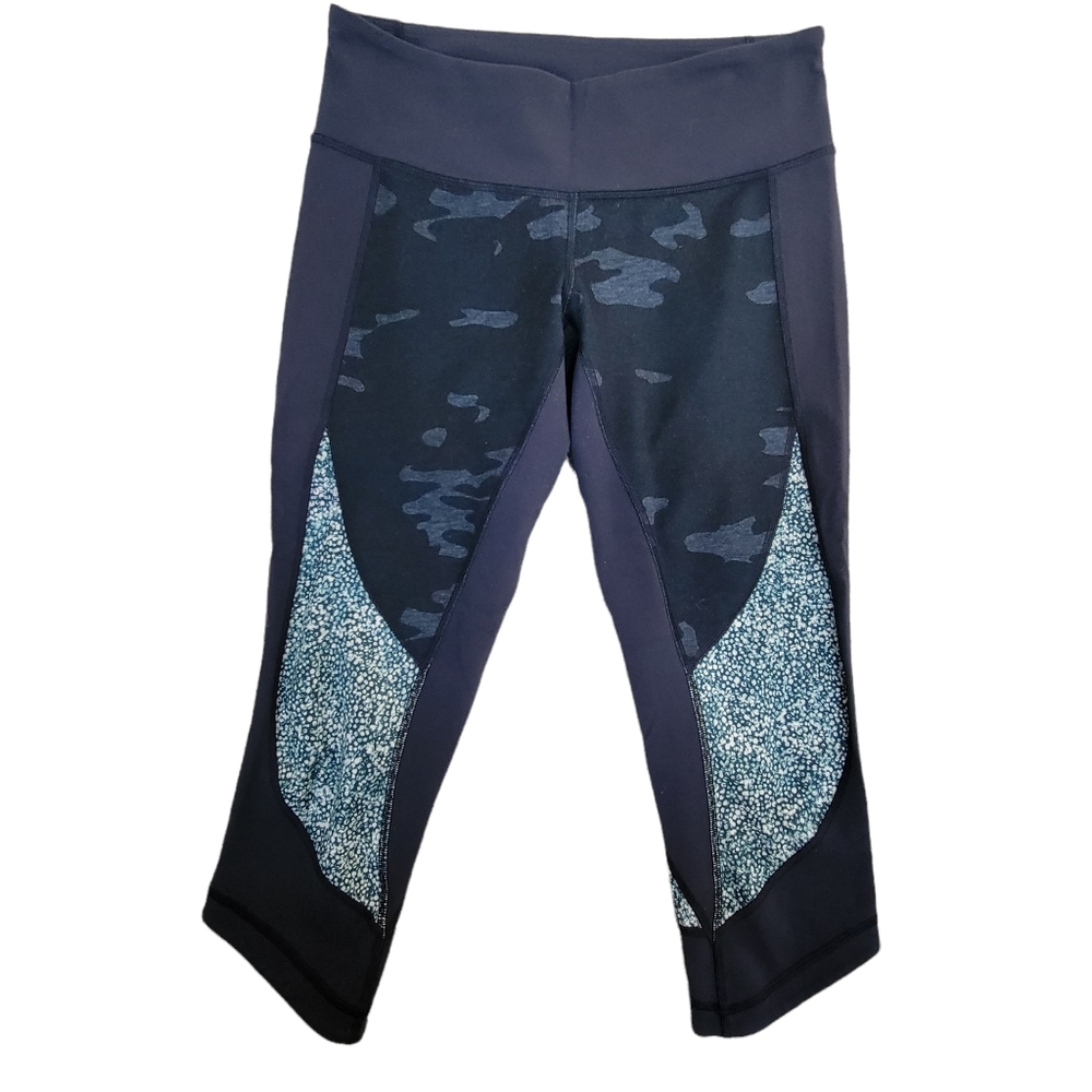 Lululemon Wunder Under Cropped Leggings 8 Women's Blue Cross Inkwell Pocket Logo